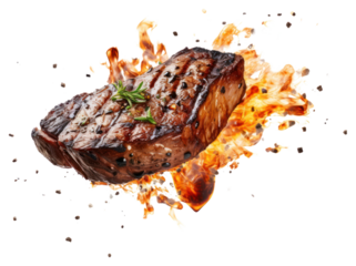 PNG Grilled steak with fiery background