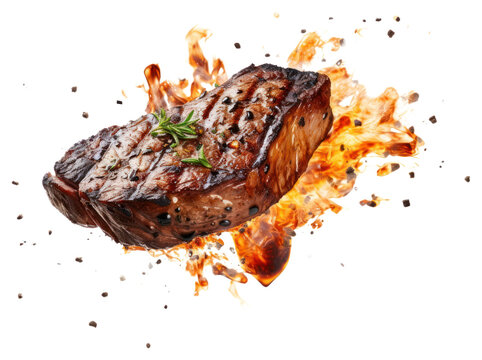 Naklejki PNG Grilled steak with fiery background