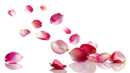 Rose flower petals flying, isolated on white, transparent png.