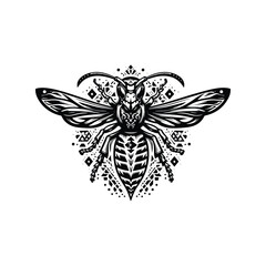 Fototapeta premium hornet in bohemian black and white silhouette illustration