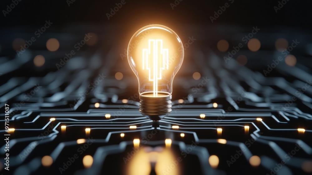 Aufkleber a glowing lightbulb surrounded by abstract circuitry, with the circuits leading to different departm