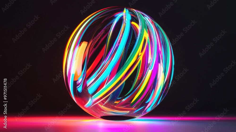 Poster a glowing sphere being divided into smaller, transparent segments, each segment reflecting different