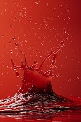 Red liquid splash, closeup, dynamic motion, vivid color