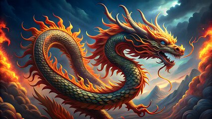 Dramatic scene of a dragon