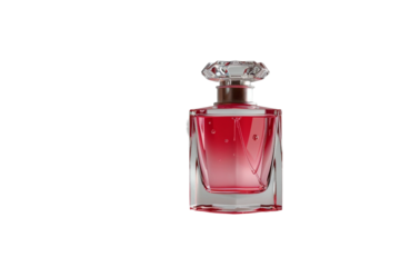 Glamorous rose perfume bottle with a high-quality finish and a gracefully curved neck isolated on transparent background