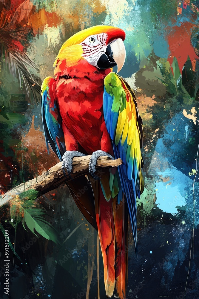 Wall mural parrot perched on tree branch