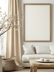 Modern Living Room Interior with Elegant Frame Mock-Up and Stylish Decor