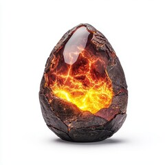 A mythical phoenix egg, fantasy object, glowing colors, orange and red, isolated on white background