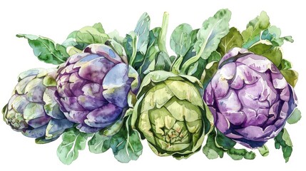 Obraz premium Collection of watercolor root vegetables and greens on white background