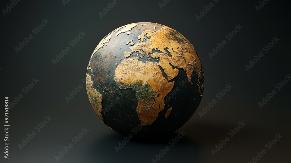 Poster a 3d rendering of the earth with a weathered, textured surface.