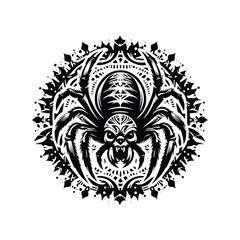 Fototapeta premium Spider in bohemian black and white silhouette illustration