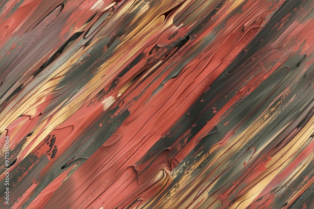 Poster an abstract background featuring dynamic brush strokes in earthy tones of red, green, and gold, crea