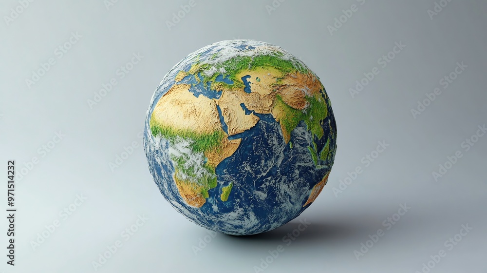 Poster 3d rendering of the earth with a detailed textured surface.