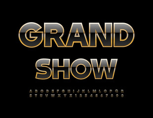 Fototapeta premium Vector golden logo Grand Show. Black and Gold Chic Font. Unique Alphabet Letters and Numbers set.