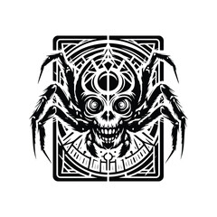 Spider in Tarot card black and white silhouette illustration