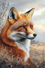 Naklejka premium Red fox in open field