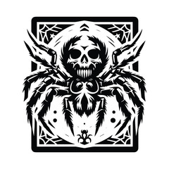Fototapeta premium Spider in Tarot card black and white silhouette illustration