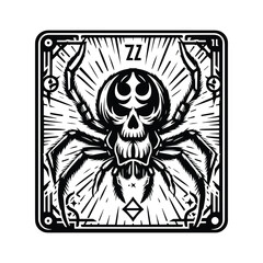 Spider in Tarot card black and white silhouette illustration