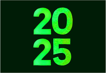 Happy New Year 2025 Green Watercolor Design Abstract Illustration Vector