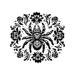 Fototapeta premium tarantula in folk art black and white silhouette illustration