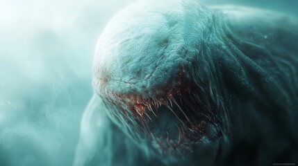 Fototapeta premium A tight shot of an animal's face with its mouth agape, revealing blood on its interior surfaces