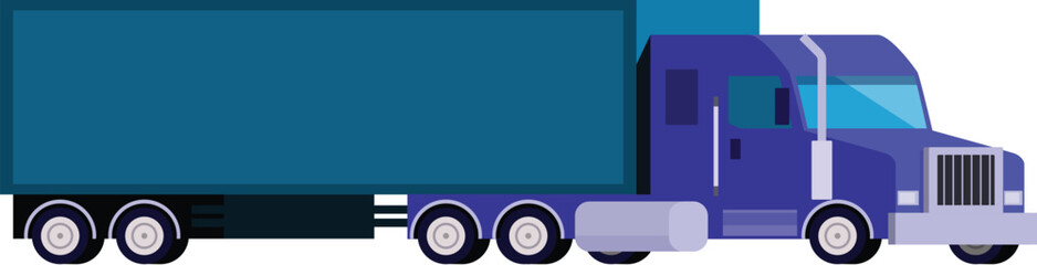Large blue semi trailer truck transporting cargo on a white background