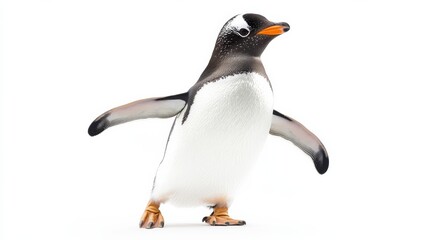 Fototapeta premium A Curious Gentoo Penguin Stands Against A White Background, Photography , Gentoo Penguin , Antarctic