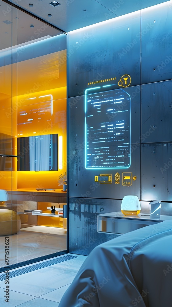 Aufkleber futuristic smart hotel with interconnected devices enhancing guest personalized experience through a