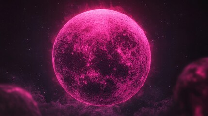  A mid-sized pink object floats against a backdrop of night clouds and speckled stars Surrounding it is an expanse of dark sky