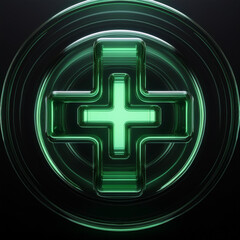 Obraz premium Medical service sign, plaque, equilateral cross green color