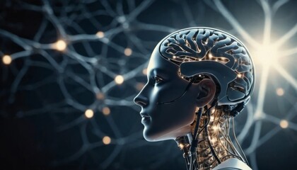 Obraz premium Artificial Intelligence robot brain on dark background. Genetative ai. AI