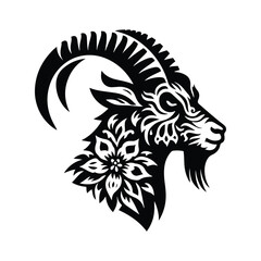 Fototapeta premium Goat in folk art black and white silhouette illustration