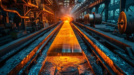 Fototapeta premium Rolling stand used in steel sheet production. Equipment for heavy-plate rolling at a metallurgical plant.