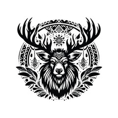 Fototapeta premium Reindeer in bohemian black and white silhouette illustration