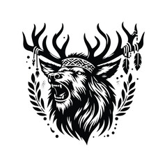 Fototapeta premium Reindeer in bohemian black and white silhouette illustration