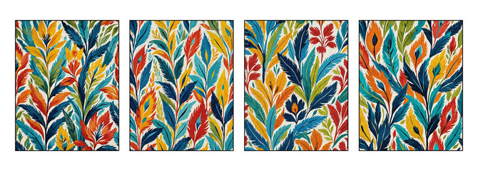 Set of 4 Botanical pattern for printing on wall decorations, covers. Artistic brush strokes.