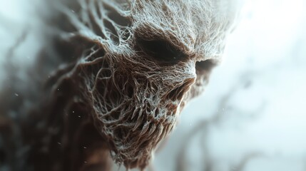  A tight shot of an enigmatic creature with an unsettling expression, backdrop unclear
