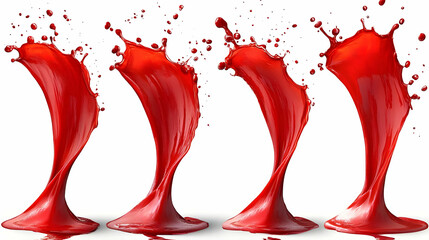 A series of dynamic red liquid splashes captured in motion.