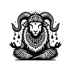 sheep in bohemian black and white silhouette illustration