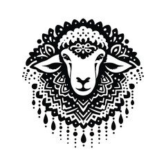 sheep in bohemian black and white silhouette illustration