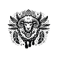 Obraz premium sheep in bohemian black and white silhouette illustration
