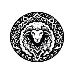 sheep in bohemian black and white silhouette illustration