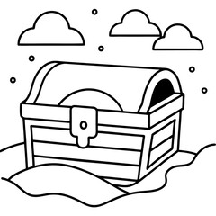 treasure chest beach outline coloring book page line art drawing