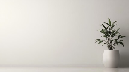 Minimalist White Wall with Green Plant in a Pot, Interior Design, Home Decor, White Wall , Plant Pot , Minimalist Style
