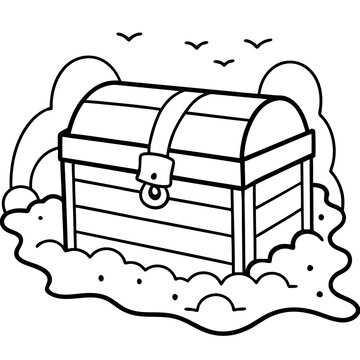 recommend clip art: treasure chest beach outline coloring book page line art drawing