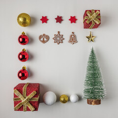 Creative layout made of Christmas winter decoration. Minimal Christmas or New Year concept.
