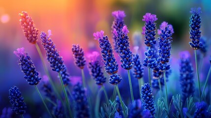  A close-up of numerous flowers with a blurred foreground of flowers and a blurred background
