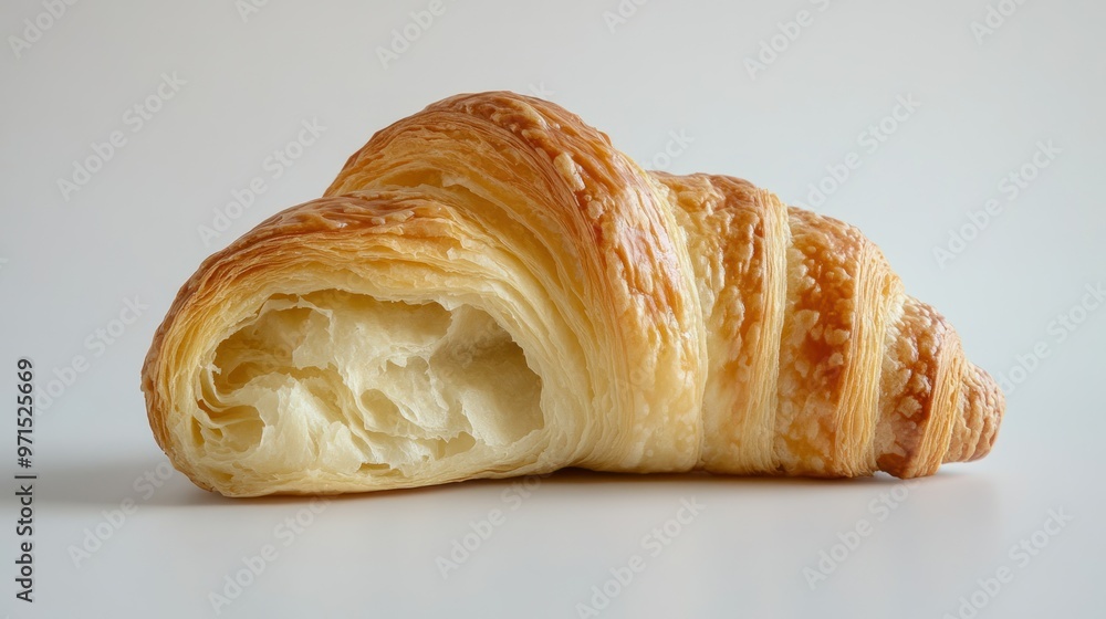 Poster A Single Golden Brown Croissant on a White Background