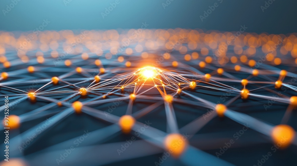 Poster a network of connected dots and lines, with a central glowing node representing the client, and surr