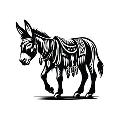 Donkey in bohemian black and white silhouette illustration